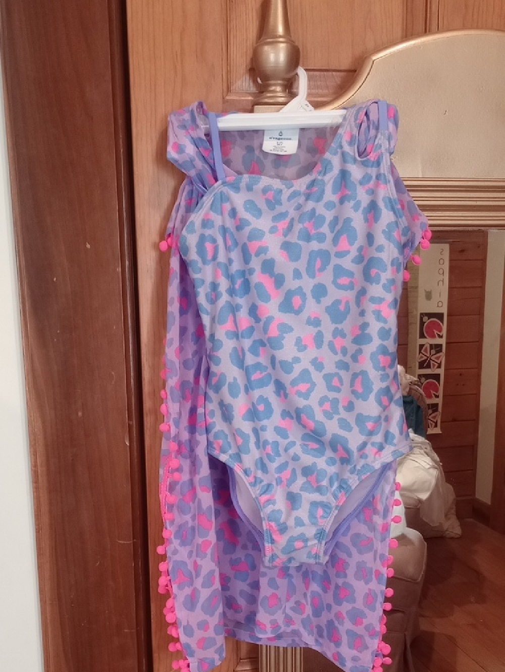 Lilac & Pink Leopard One-Piece Swimsuit with Pom Trim